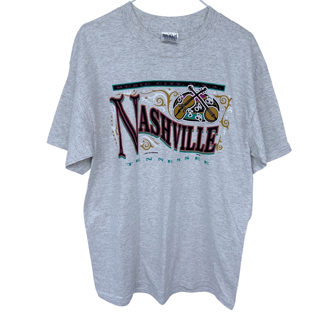 Vintage Nashville Tennessee Music City Graphic T Shirt‎ Large Gray 2000 Y2K